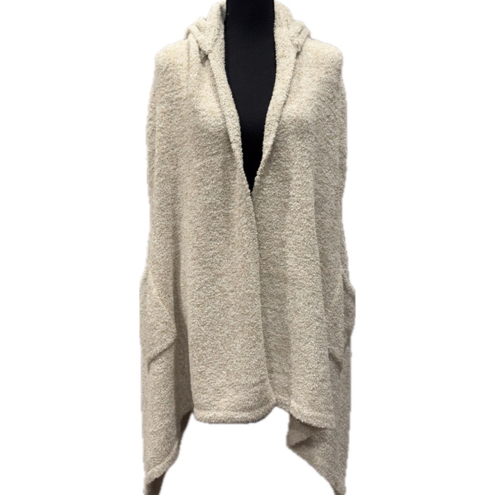 Soft Surroundings NWOT Ardelle Wrap Cream Cardigan Hooded Pockets Sleeveless